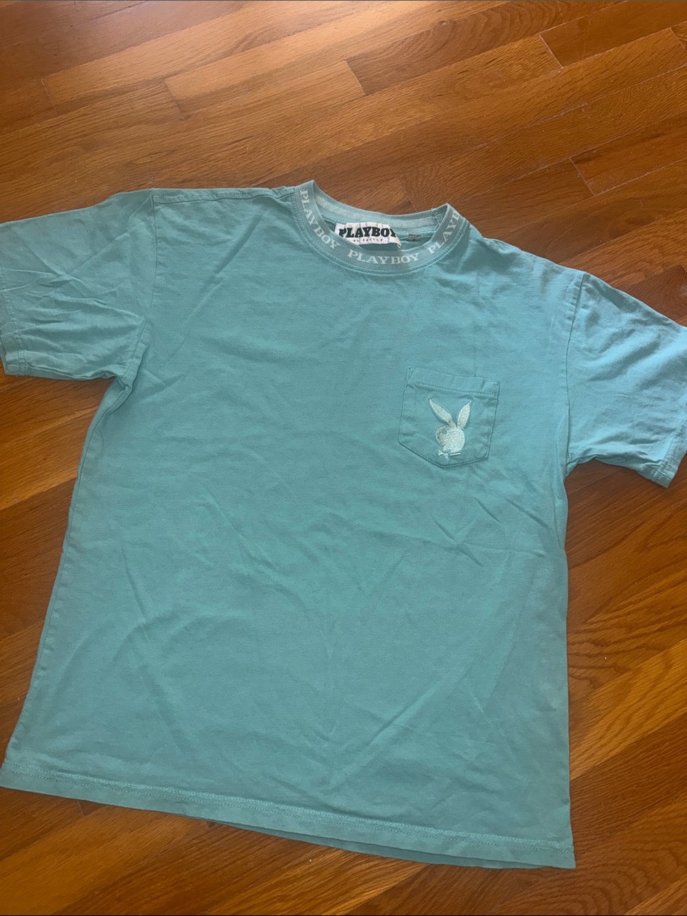 PLAYBOY Teal Short Sleeve Pocket Tee with Bunny Logo